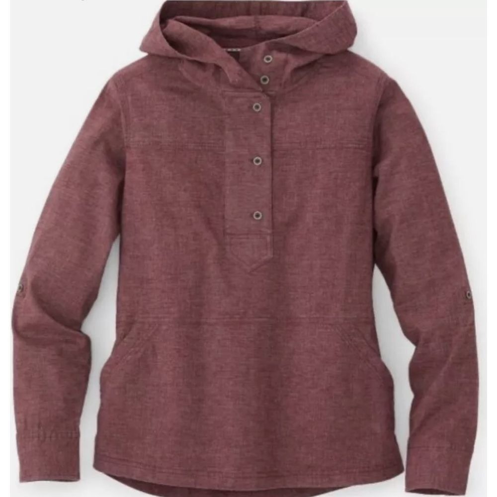 prAna Women's Pullover Hemp Blend Anorak Sz S Maroon Hooded Stretch Outdoor - Picture 3 of 8